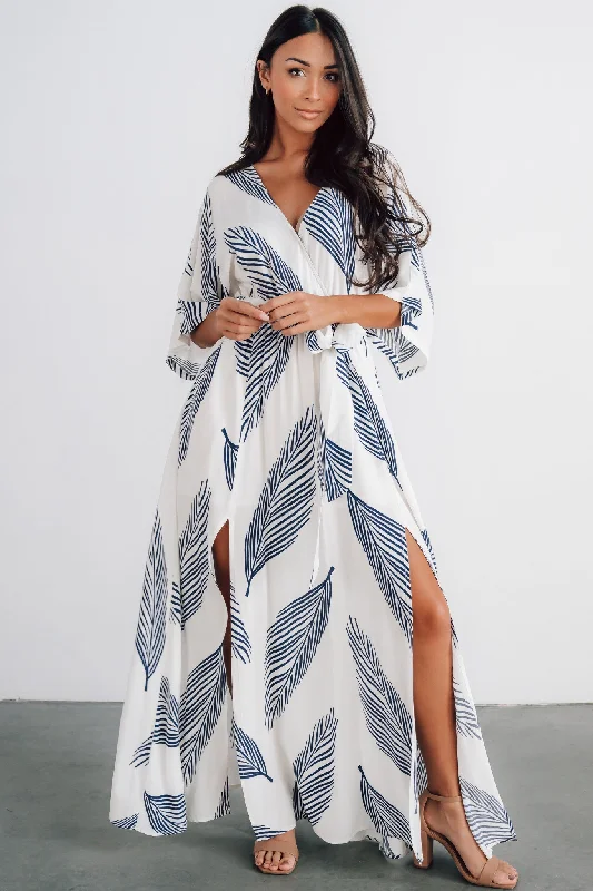 Corinth Maxi Dress | Navy Print Stylish One-Shoulder Maxi Dress