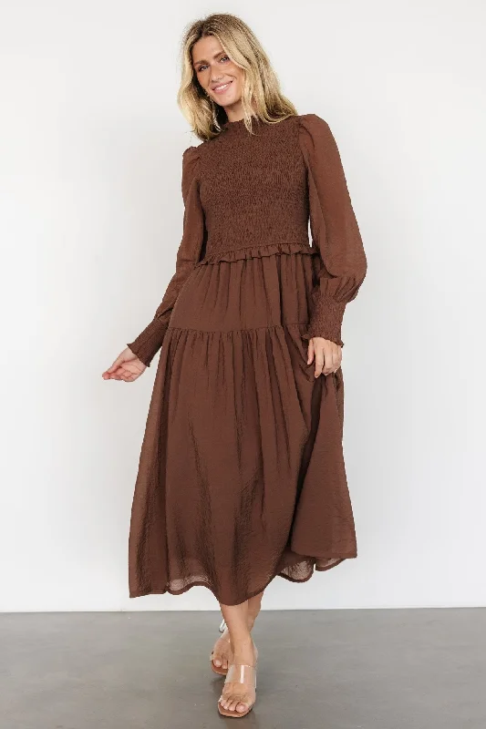 Daria Smocked Maxi Dress | Brown Comfortable Flowy Maxi Dress