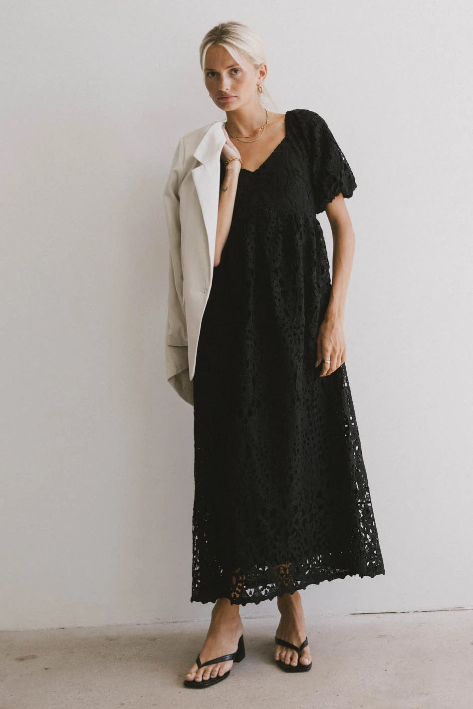 Devon Eyelet Lace Maxi Dress in Black Elegant Lace Maxi Dress