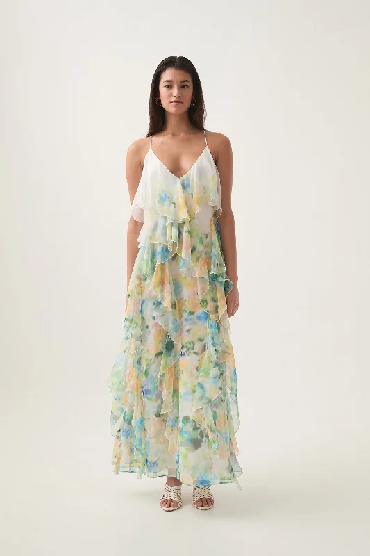 Dreamscape Frill Maxi Dress Comfortable Pleated Maxi Dress