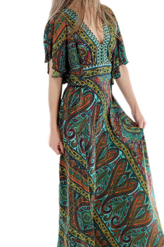 Long Flowy Floral 'Cara' Maxi Dress in Green Elegant Tiered Maxi Dress