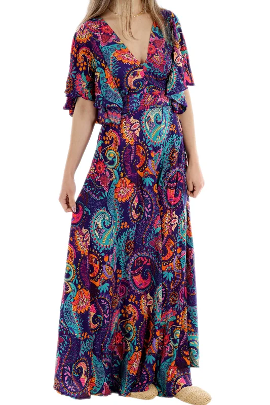 Long Flowy Floral 'Cara' Maxi Dress in Purple Chic Summer Maxi Dress