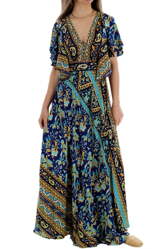 Long Flowy Floral 'Cara' Maxi Dress in Navy Stylish Longline Maxi Dress