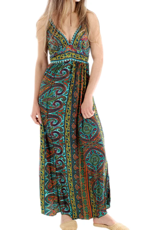 Long Flowy Floral 'Alessandra' Maxi Dress in Green Fashionable Sleeveless Maxi Dress