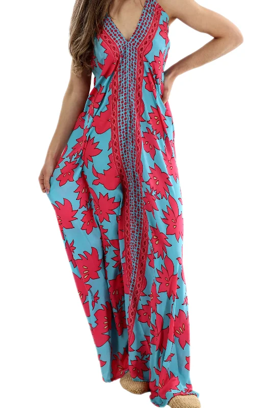 Long Flowy Floral 'Francesca' Maxi Dress in Pink Cozy Longline Maxi Dress