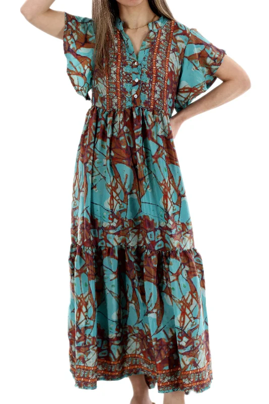 Long Flowy Floral 'Sienna' Maxi Dress in Teal Fashionable Maxi Dress with Fringe