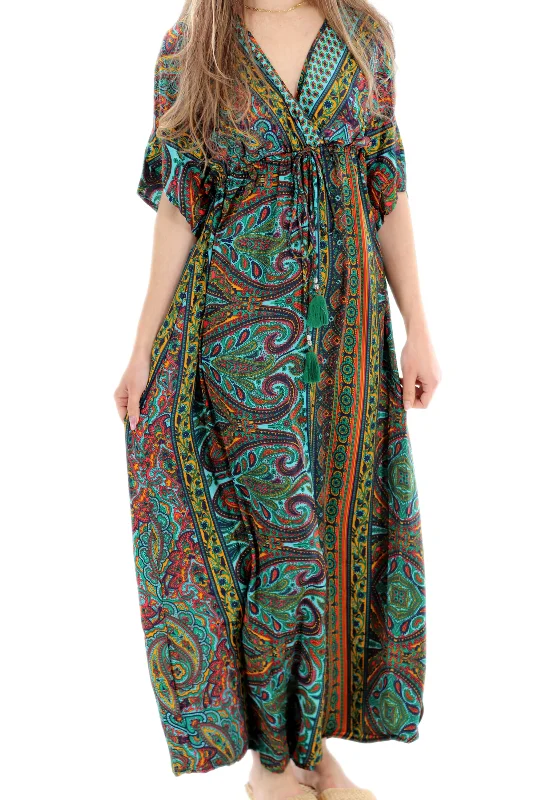 Long Flowy Floral 'Amalia' Maxi Dress in Green Elegant Maxi Dress with Ruffles