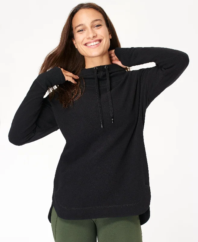 Escape Luxe Fleece Hoody Sb6426 Black Hoodie with Slit Hem Functional Movement