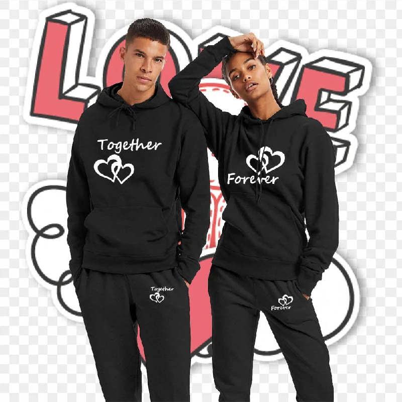 Fashion Men and Women Unisex Couple Sportwear Set Lover Forever Together Printed Hooded Suits Set Hoodie and Pants Streetwear Hoodie with Snap Buttons Easy Quick