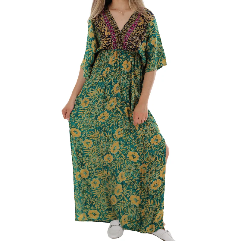 Floral Flowy 'Viola' Maxi Dress with Mid Length Sleeves Fashionable Off-Shoulder Maxi Dress