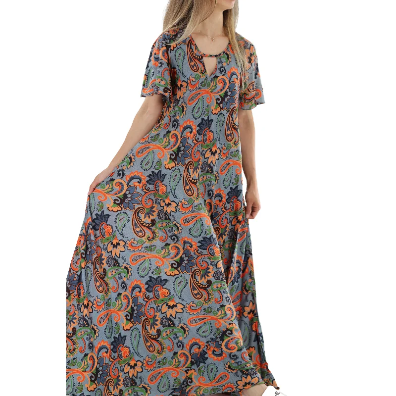 Flowy 'Fiorella' Straight Structure Floral Maxi Dress Comfortable Maxi Dress with Slits