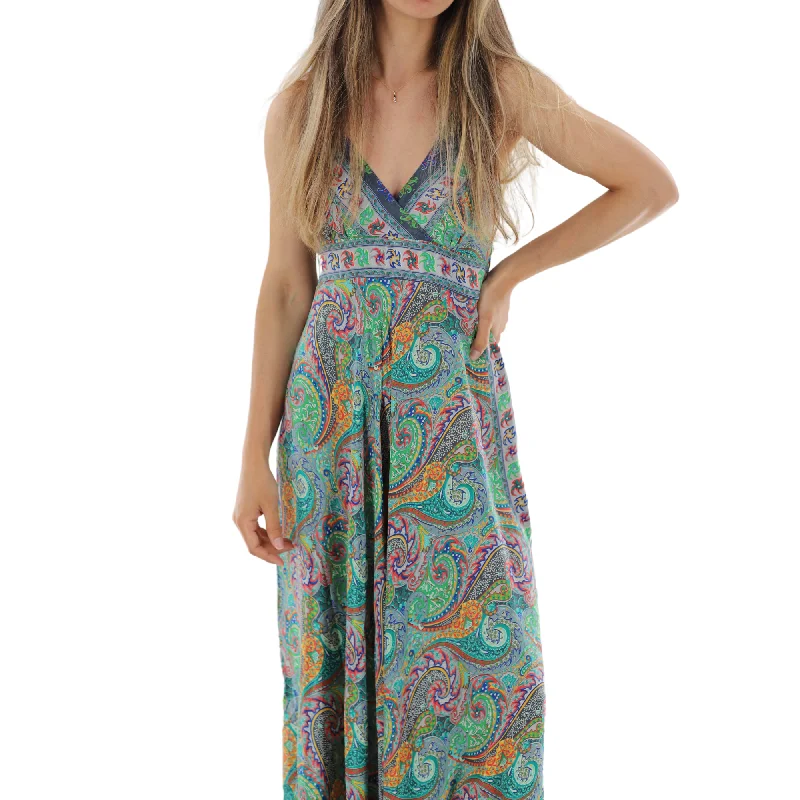 Flowy Long V Neck Line 'Elena' Maxi Dress Classic A-Line Maxi Dress