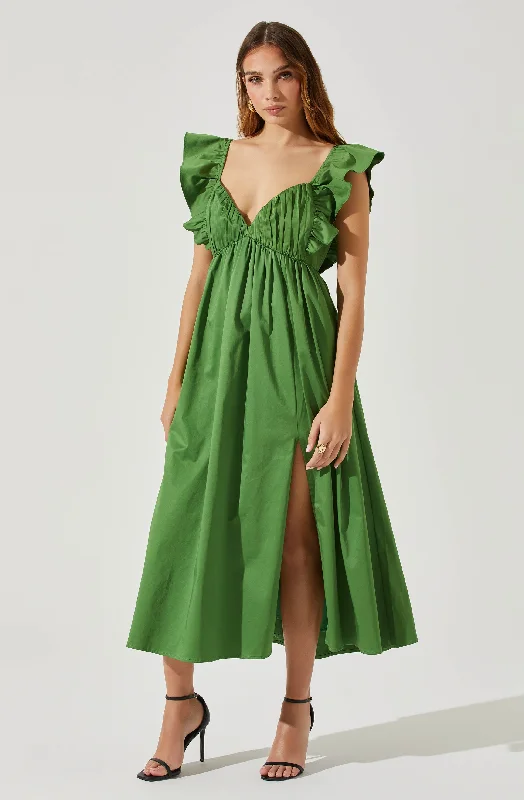 Flutter Sleeve Tie Back Maxi Dress Trendy Off-Shoulder Ruffle Maxi Dress