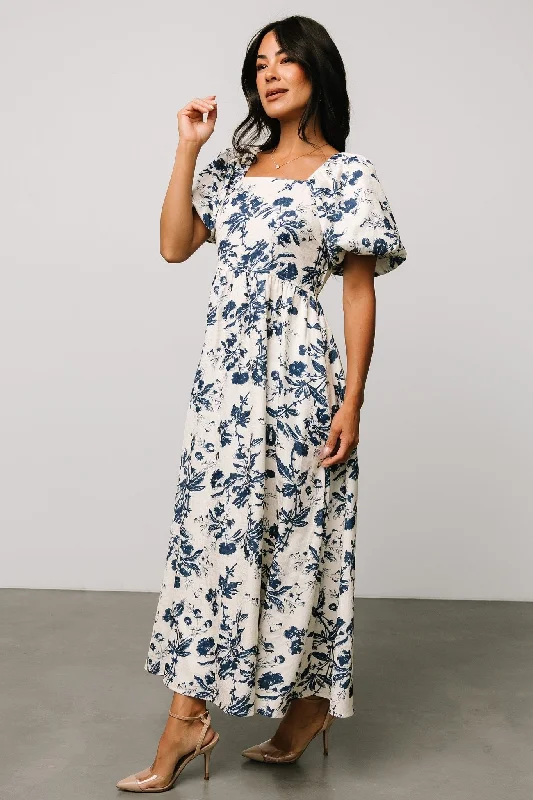 Graceland Maxi Dress | Cream + Navy Floral Stylish Button-Up Maxi Dress