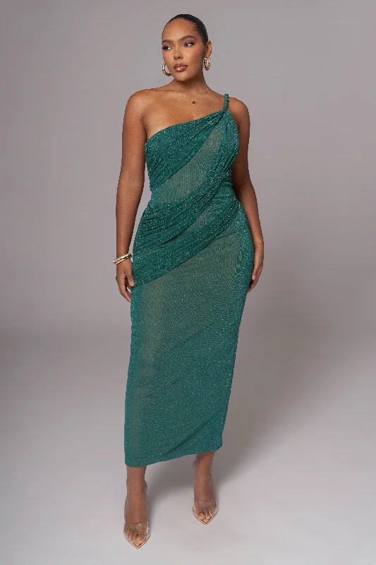 Green Alari One Shoulder Maxi Dress Cozy Knitted Maxi Dress