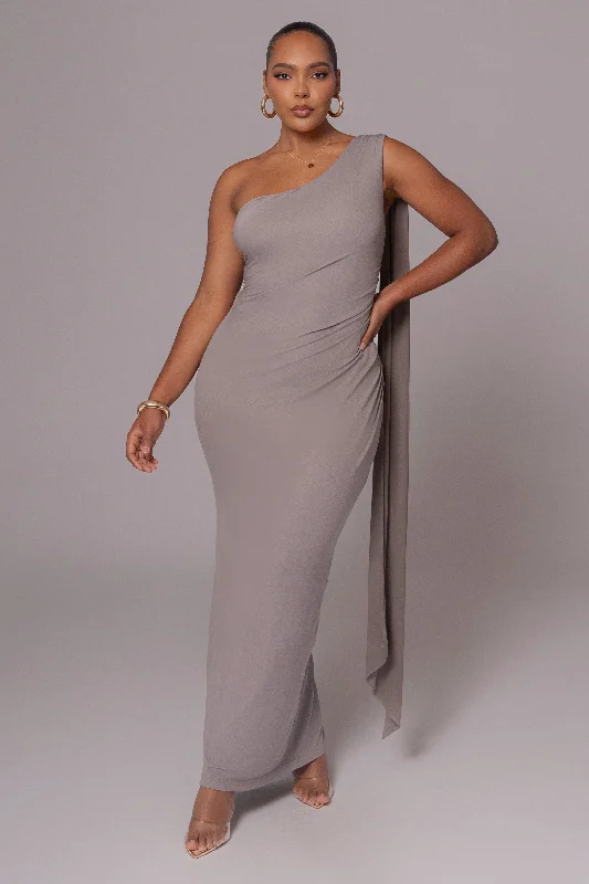 Grey Kianna Drape Maxi Dress Cozy Longline Maxi Dress