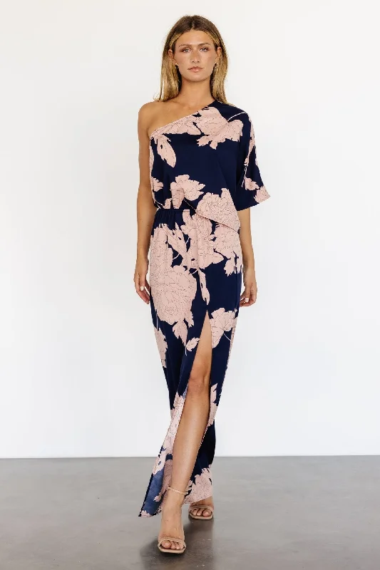 Halston Maxi Dress | Navy + Blush Cozy Spaghetti Strap Maxi Dress