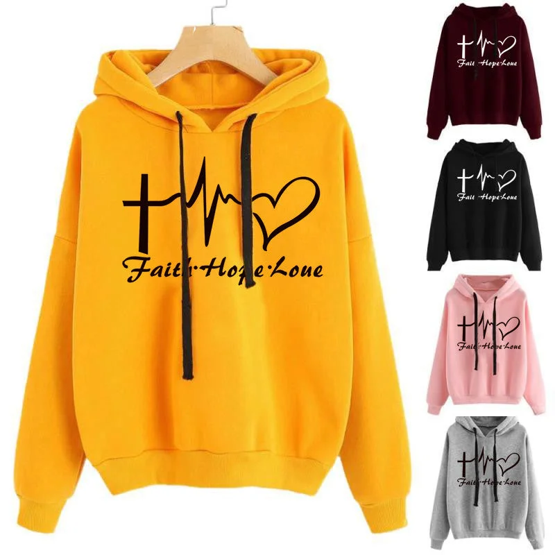 Women Long Sleeve Heart Printed Hoodie Hoodie with Back Slit Movement Comfort