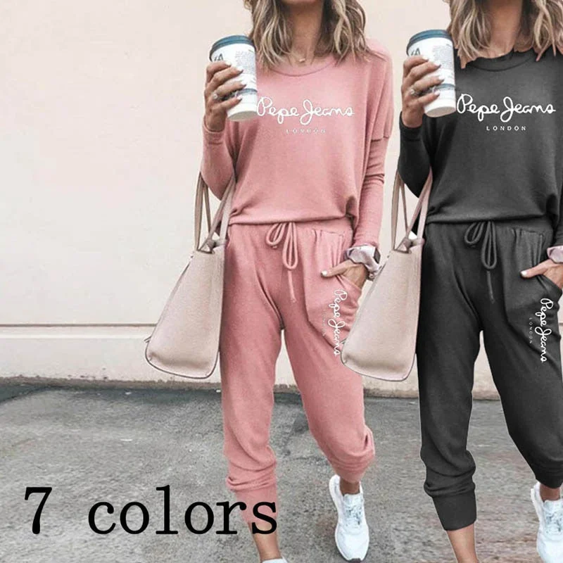 High Quality Women's Tracksuit Casual Daily Sports Home Wear Woman Shrink Sleeves Sweatshirt +Sweatpants Two-piece Suit(7colors) Hoodie with Embroidery Detailed Premium