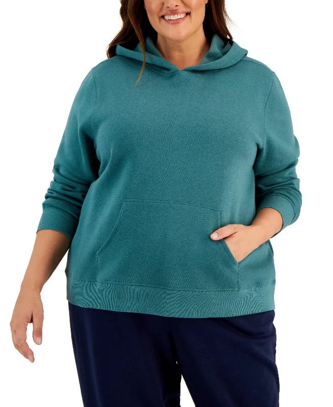 ID Ideology Plus Size Fleece Hooded Pullover Sweatshirt Hoodie with Batwing Sleeves Loose Dramatic