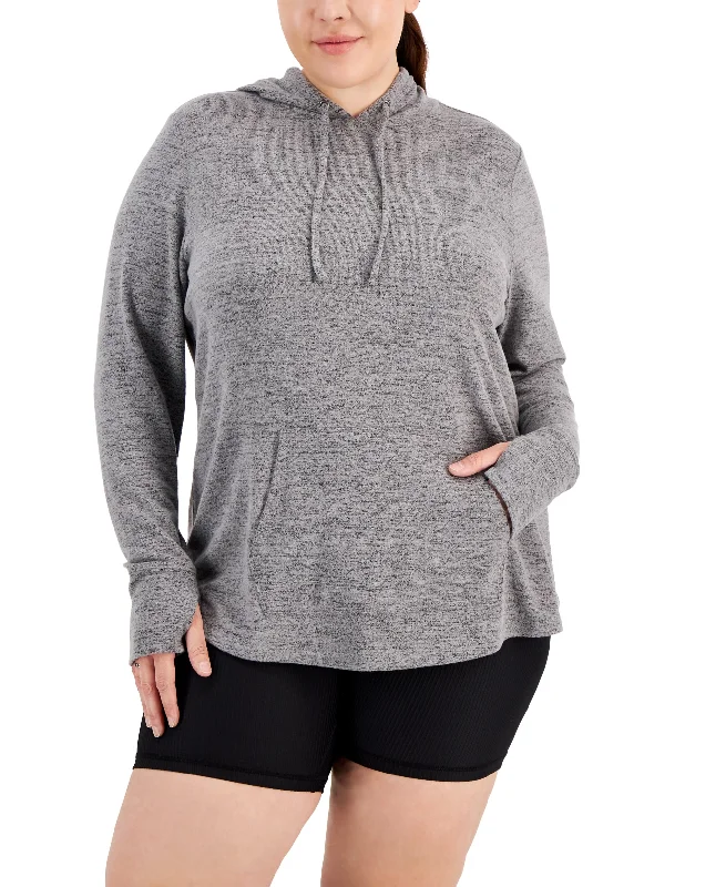 ID Ideology Plus Size Knit Hoodie Hoodie with Rolled Sleeves Casual Relaxed