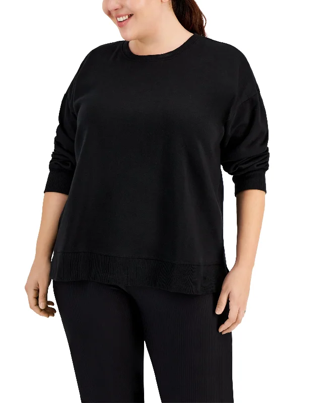 ID Ideology Plus Size Solid Crewneck Sweatshirt Hoodie with Double Zipper Versatile Adjustable