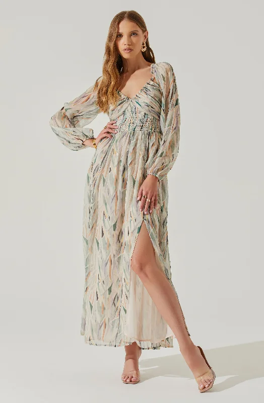 Jessamy Tie Neck Open Back Long Sleeve Maxi Dress Elegant Silk Maxi Dress