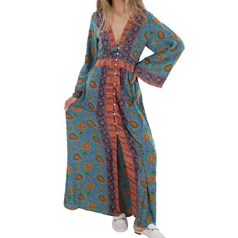 Long Flowy 'Arielle' Floral Maxi Dress Fashionable Button-Down Maxi Dress