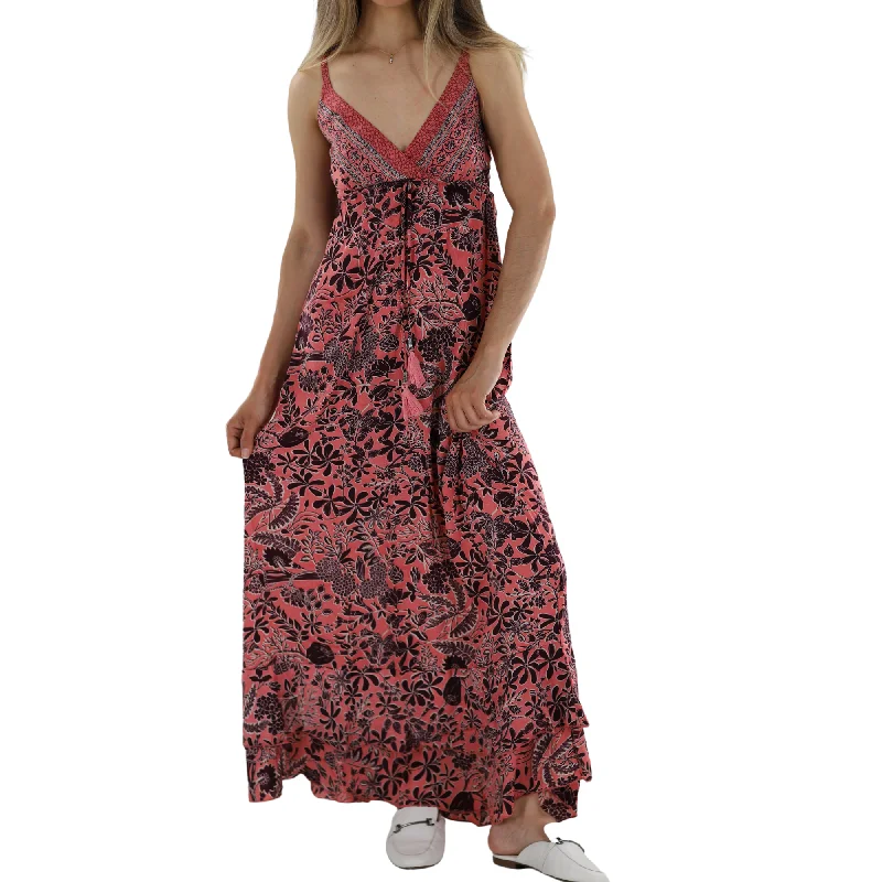 Long V Cut Neckline Flowy 'Gia' Maxi Dress Elegant Boho Maxi Dress