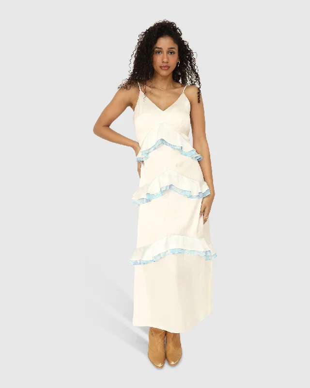 Lovely Day Ruffle Maxi Dress - White Trendy Button Front Maxi Dress