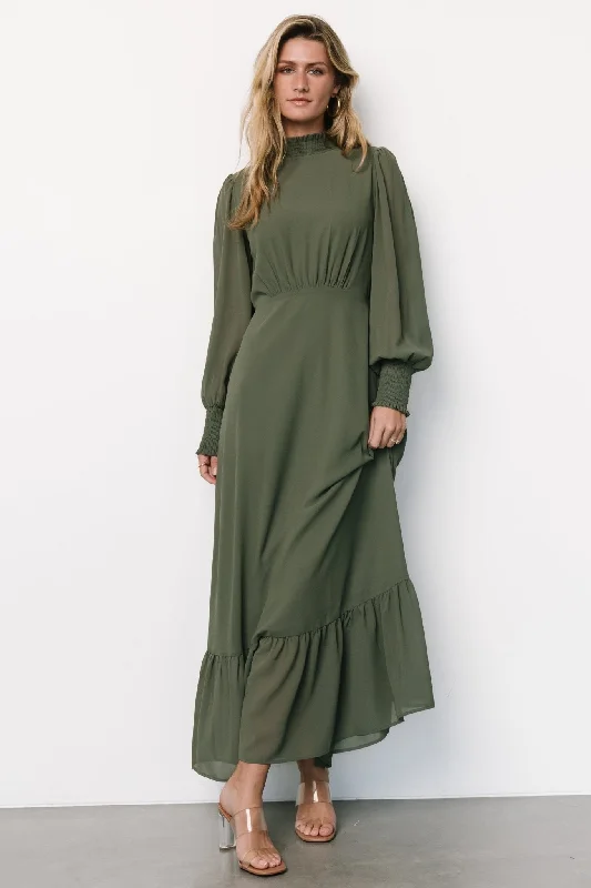 Luciana Maxi Dress | Dark Sage Stylish A-Line Maxi Dress