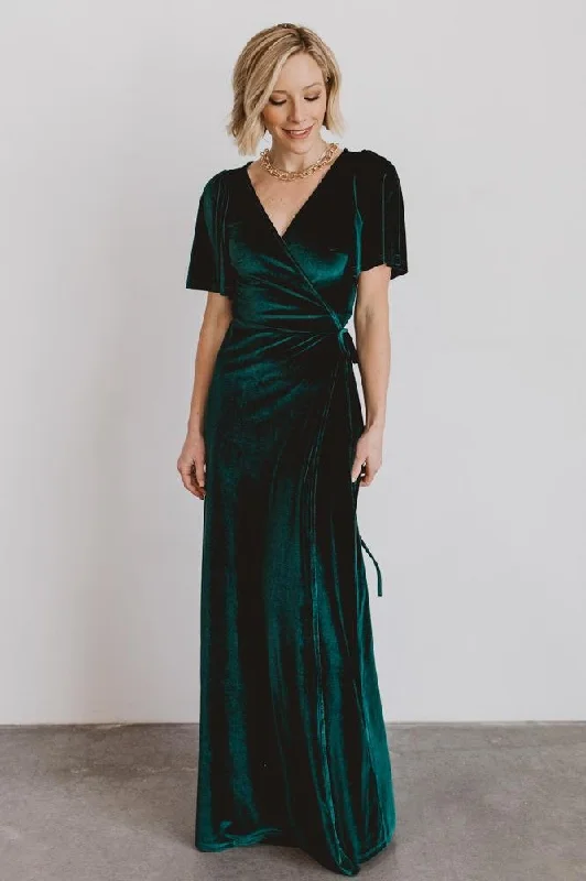 Meghan Velvet Wrap Maxi Dress | Emerald Chic Summer Floral Maxi Dress