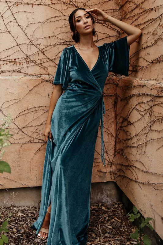 Meghan Velvet Wrap Maxi Dress | Persian Blue Classic Tulle Maxi Dress