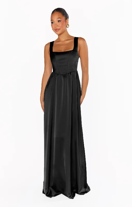 Nina Maxi Dress ~ Black Luxe Satin Fashionable Sleeveless Maxi Dress