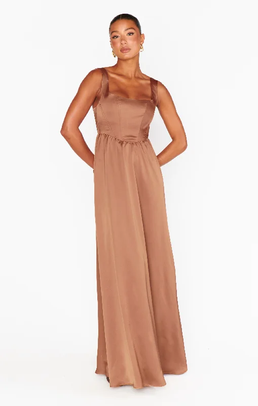 Nina Maxi Dress ~ Copper Luxe Satin Comfortable Pleated Maxi Dress