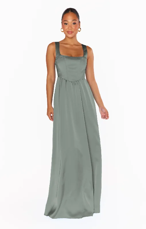 Nina Maxi Dress ~ Deep Sage Luxe Satin Chic Sleeveless Maxi Dress