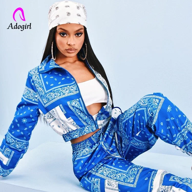 Paisley Bandana Print Two 2 Piece Set Women Fitness Sweatsuit Zipper Up Sweatshirt + Jogger Pants Set Tracksuit Vintage Outfits Hoodie with Magnetic Closure Innovative Modern