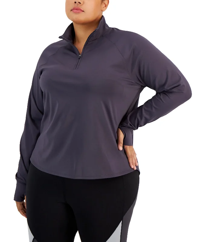 Plus Size Quarter Zip Sweatshirt Hoodie with Pocket Utility Practical