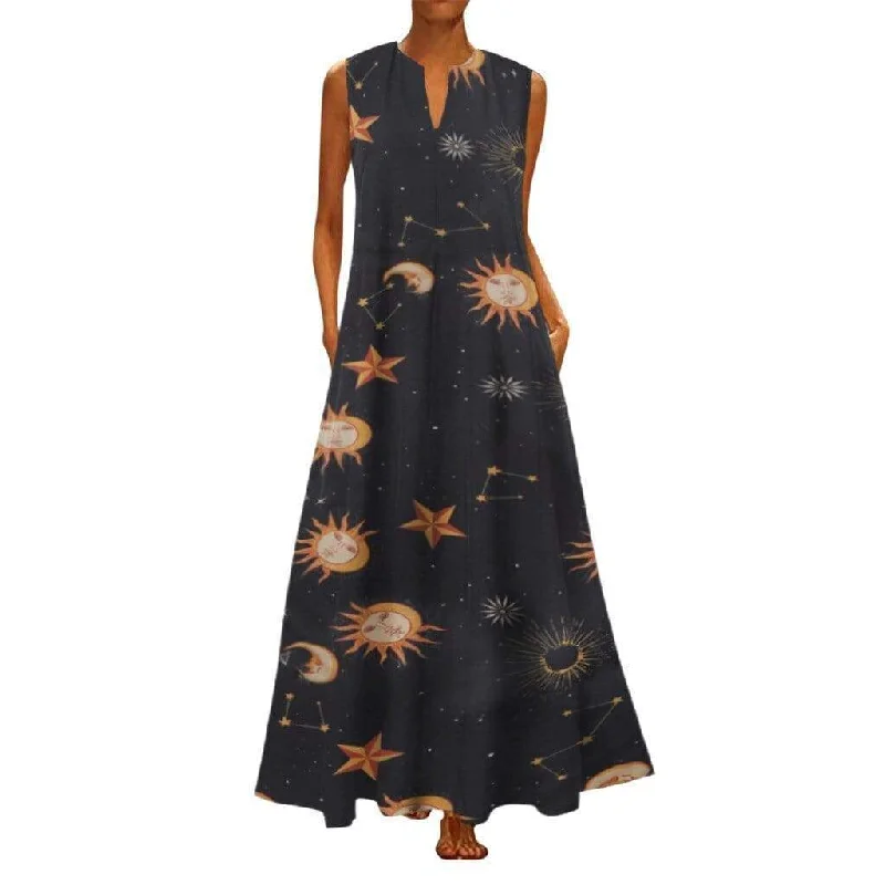 FashionSierra - Printed Bohemian Ethnic Style Beach Maxi Dress Trendy Button Front Maxi Dress