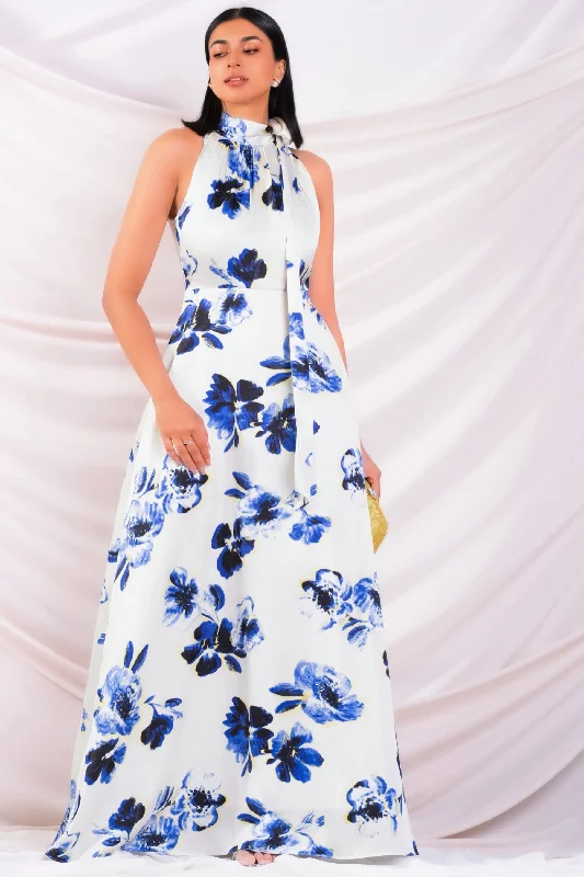 Printed High Neck Maxi Dress Stylish Maxi Dress with Pleats