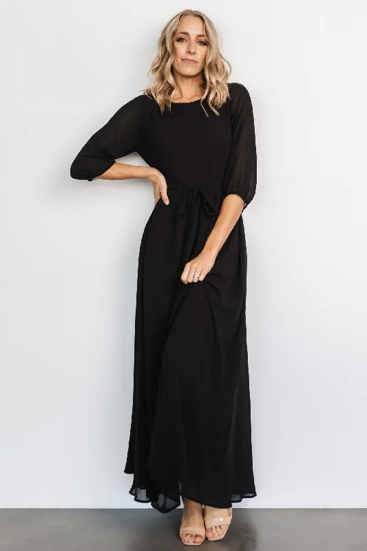 Rebecca Maxi Dress | Black Comfortable Plunging Neckline Maxi Dress