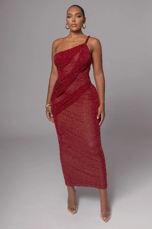 Red Alari One Shoulder Maxi Dress Cozy Maxi Dress with Slit