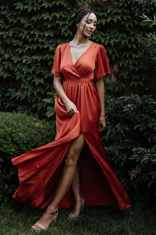 Sicily Satin Maxi Dress | Rust Elegant Velvet Maxi Dress