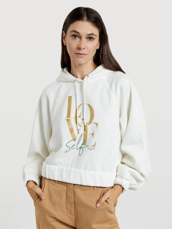 Sweatshirt with hoodie and graphic print Hoodie with Hem Applique Textured Unique