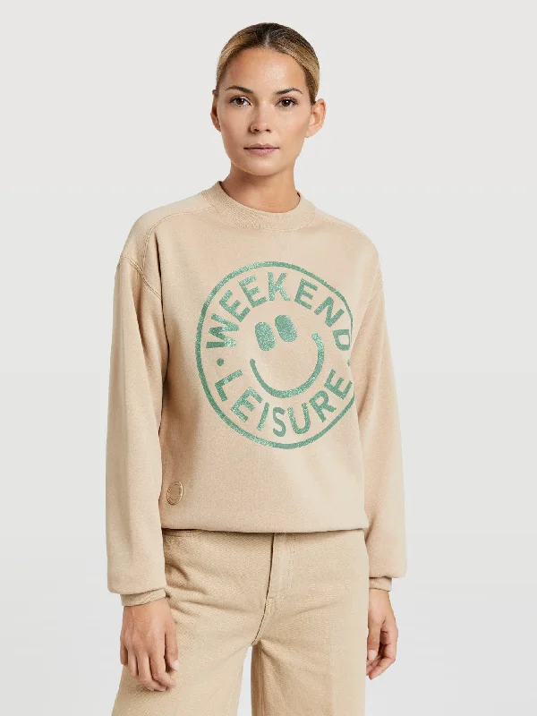 Sweatshirt with "weekend" print Hoodie with Pocket Utility Practical