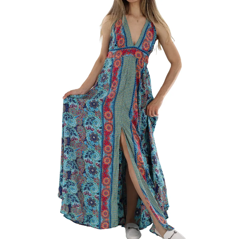 Tie Back Paneled 'Isabella' Halter Neck Maxi Dress Fashionable Printed Maxi Dress