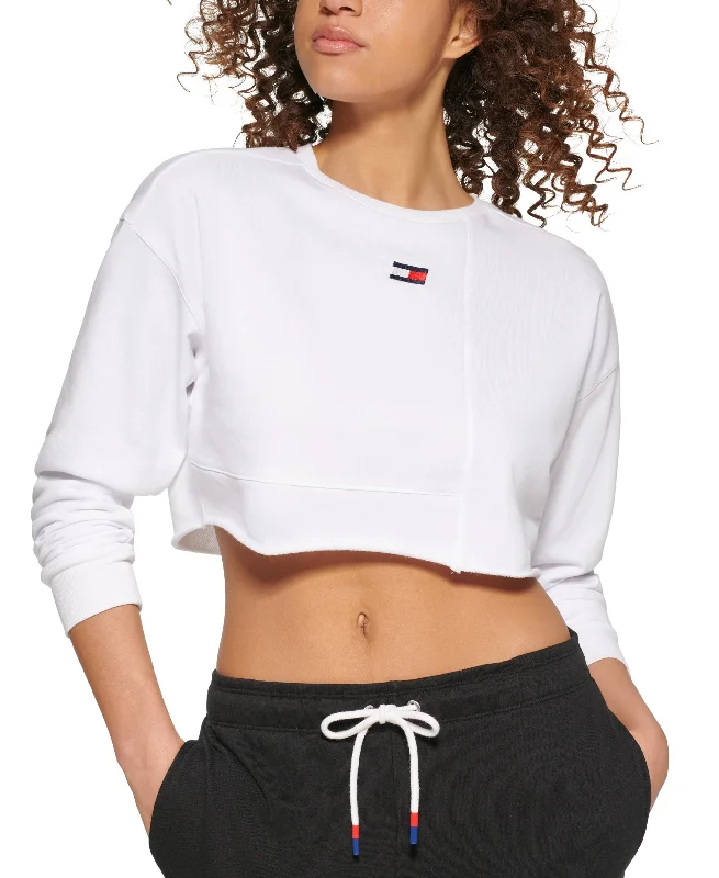 Tommy Hilfiger Sport Womens Cropped Sweatshirt Hoodie with Hem Ribbing Snug Secure