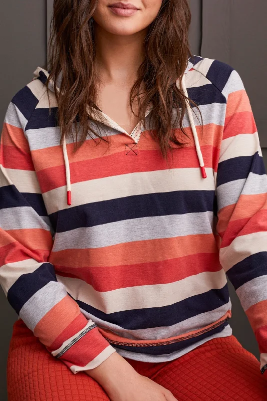 Tribal Striped Hoodie w/ Raglan Sleeve 1934O-3241-0366 Grenadine Cotton Hoodie Fleece Lining Warmth