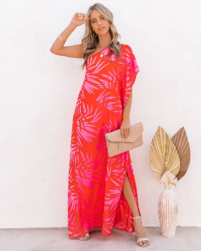 Tropical Bliss One Shoulder Statement Maxi Dress Stylish A-Line Maxi Dress