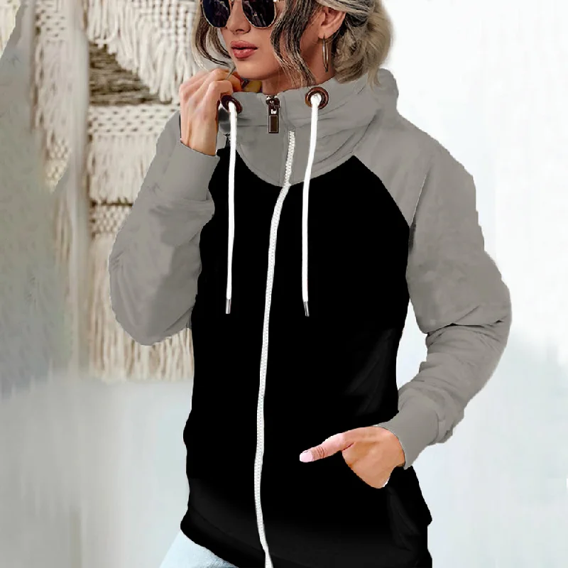 Women Autumn Winter Large Size Fleeced Long Sleeve Zipper Sweatshirt Hoodie with Ribbed Cuffs Snug Fit Comfort